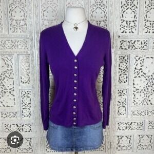 Etcetera Silk Cashmere Cotton Purple Soft V-neck Button Front Cardigan. Size M